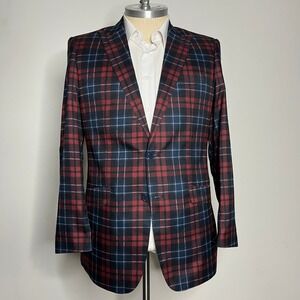 Studio Ferera Plaid Blazer Jacket Two Button Elbow Patch Career Size 46L